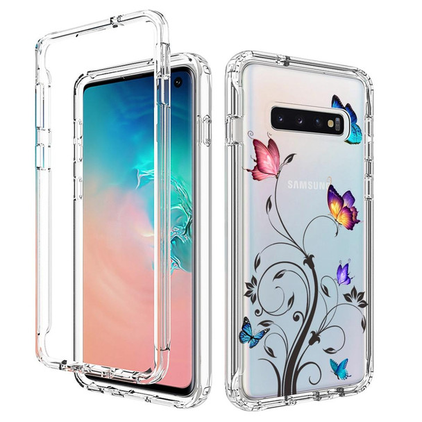 For Samsung Galaxy S10 PC+TPU Transparent Painted Phone Case(Tree Butterflies)