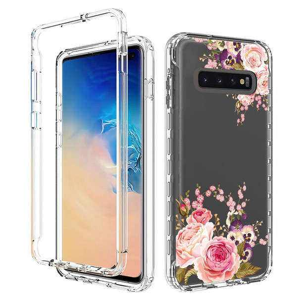 For Samsung Galaxy S10+ PC+TPU Transparent Painted Phone Case(Pink Rose)