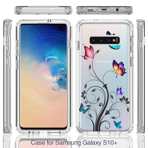 For Samsung Galaxy S10+ PC+TPU Transparent Painted Phone Case(Tree Butterflies)