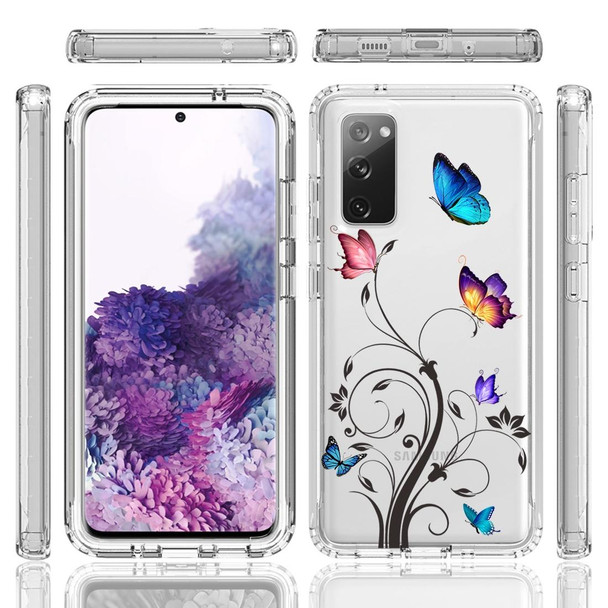 For Samsung Galaxy S20 PC+TPU Transparent Painted Phone Case(Tree Butterflies)