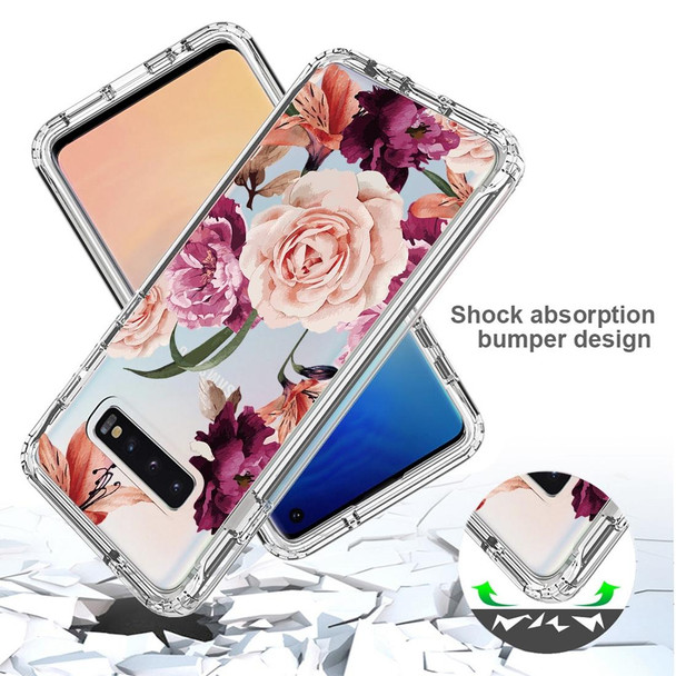 For Samsung Galaxy S10+ PC+TPU Transparent Painted Phone Case(Purple Floral)