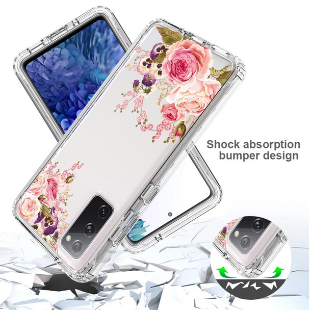 For Samsung Galaxy S20 FE PC+TPU Transparent Painted Phone Case(Pink Rose)