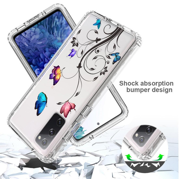 For Samsung Galaxy S20 FE PC+TPU Transparent Painted Phone Case(Tree Butterflies)