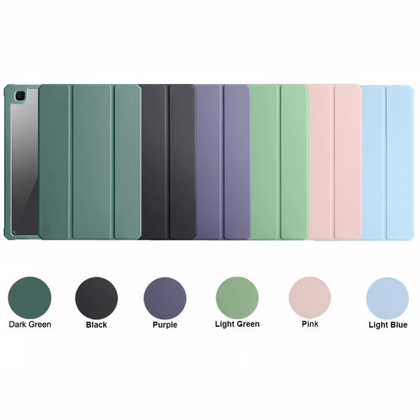 For Samsung Galaxy Tab S6 Lite Acrylic 3-folding Smart Leatherette Tablet Case(Dark Green)