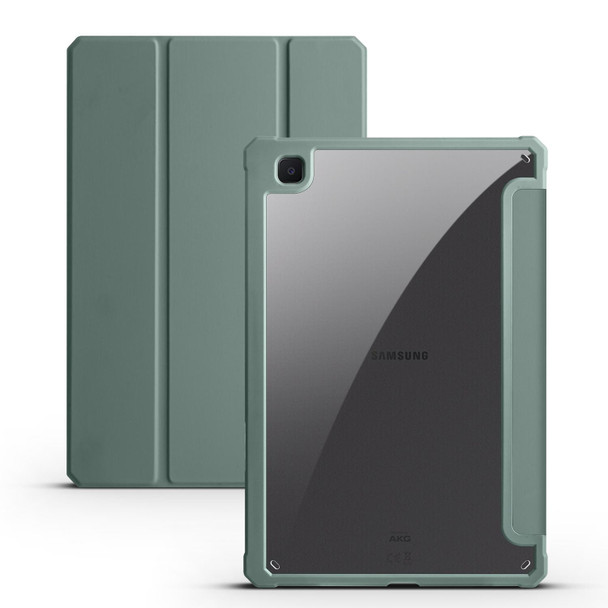 For Samsung Galaxy Tab S6 Lite Acrylic 3-folding Smart Leatherette Tablet Case(Dark Green)