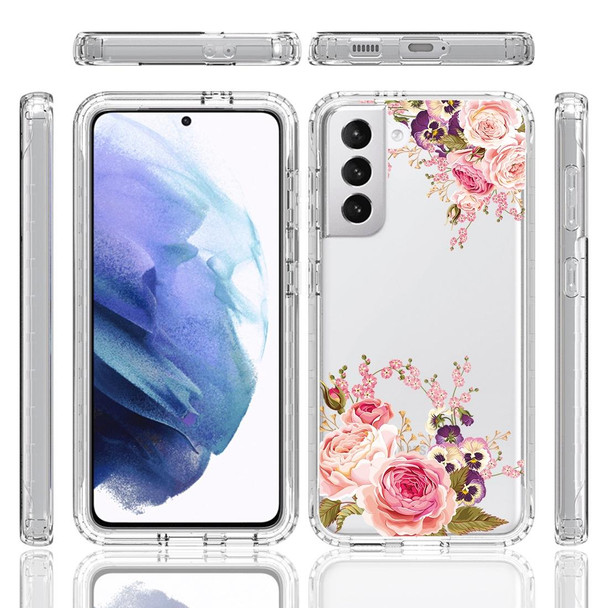 For Samsung Galaxy S22+ 5G PC+TPU Transparent Painted Phone Case(Pink Rose)
