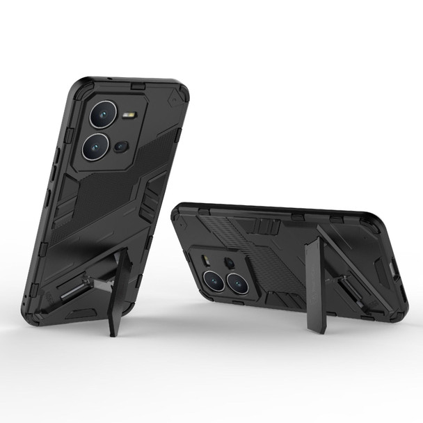 For vivo V25 5G Global PC + TPU Shockproof Phone Case with Invisible Holder(Black)