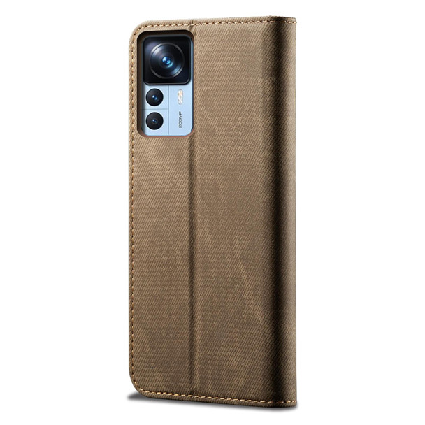 For Xiaomi 12T/12T Pro/Redmi K50 Ultra Denim Texture  Horizontal Flip Leather Phone Case(Khaki)