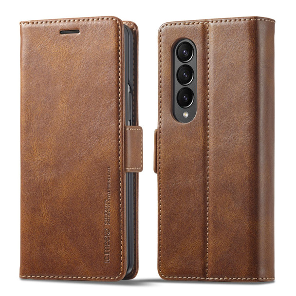 For Samsung Galaxy Z Fold4 5G LC.IMEEKE RFID Anti-theft Leatherette Phone Case(Brown)