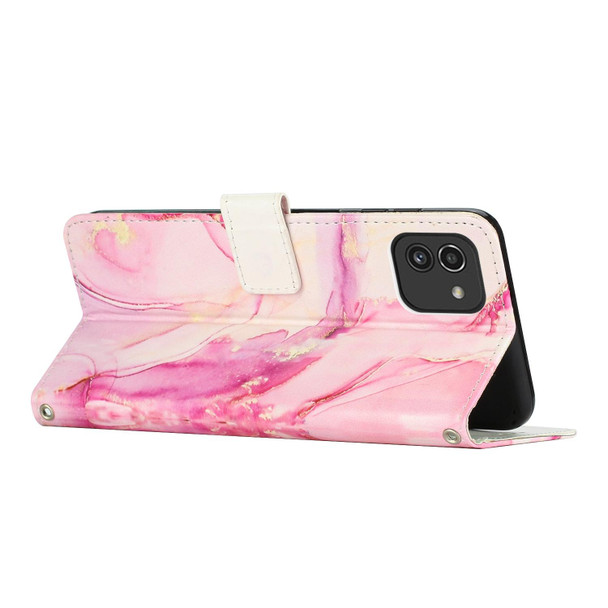 For Samsung Galaxy A03 164mm Crossbody Painted Marble Pattern Leatherette Phone Case(Rose Gold)