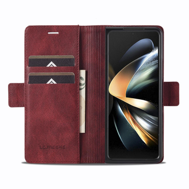 For Samsung Galaxy Z Fold3 5G LC.IMEEKE RFID Anti-theft Leatherette Phone Case(Red)