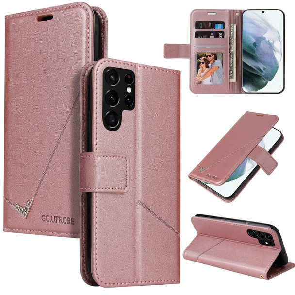 For Samsung Galaxy S22 Ultra 5G GQUTROBE Right Angle Leatherette Phone Case(Rose Gold)