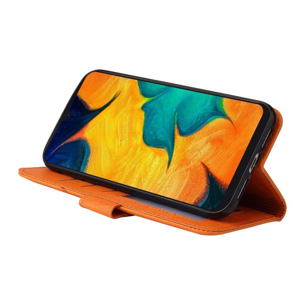 For Samsung Galaxy A20s GQUTROBE Right Angle Leatherette Phone Case(Orange)