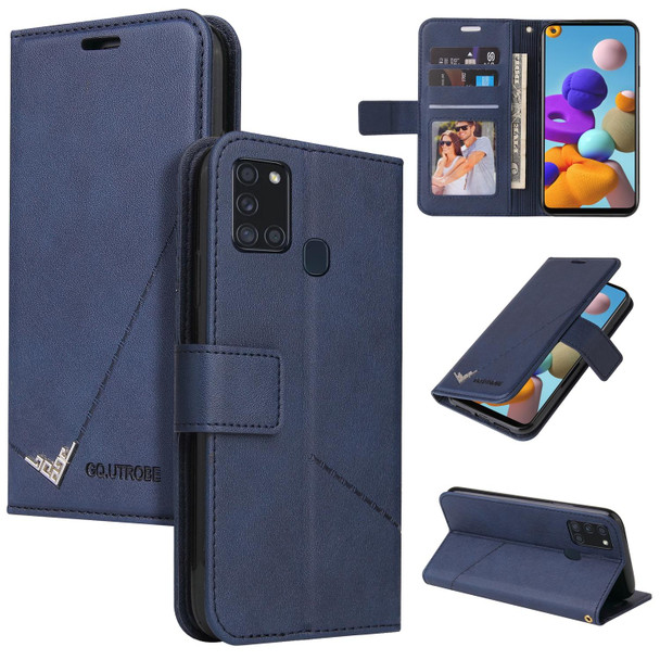 For Samsung Galaxy A21s GQUTROBE Right Angle Leatherette Phone Case(Blue)