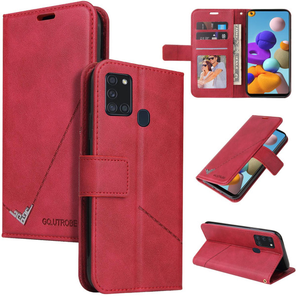 For Samsung Galaxy A21s GQUTROBE Right Angle Leatherette Phone Case(Red)