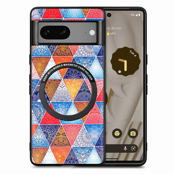 For Google Pixel 7 Colored Drawing Leatherette Back Cover Magsafe Phone Case(Rhombus Mandala)