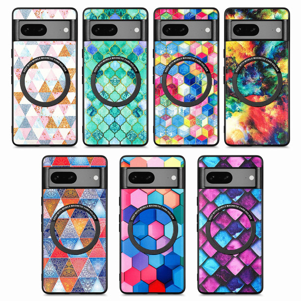 For Google Pixel 7 Colored Drawing Leatherette Back Cover Magsafe Phone Case(Rhombus Mandala)
