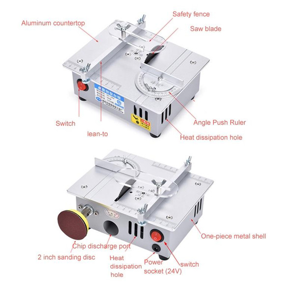 S6  96W Multifunctional Model Desktop Mini Table Saw Cutter,Spec: High-end Version(US Plug)