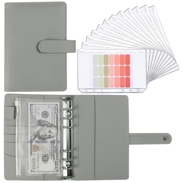 A6 Macaron Notebook PU Loose-leaf Cash Budget Handbook(Gray)