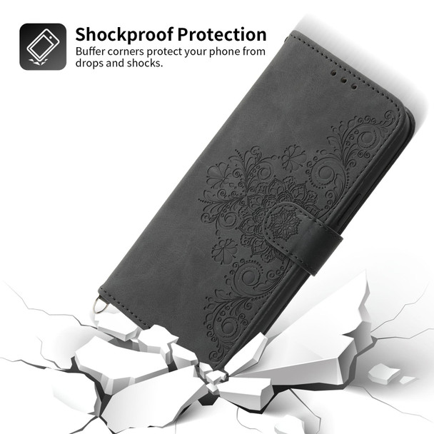 For Samsung Galaxy S20 FE Skin-feel Flowers Embossed Wallet Leatherette Phone Case(Black)