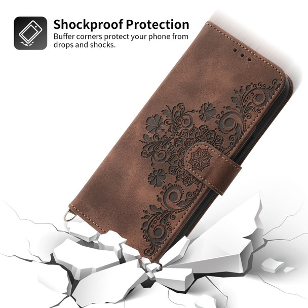 For Samsung Galaxy S20 FE Skin-feel Flowers Embossed Wallet Leatherette Phone Case(Brown)