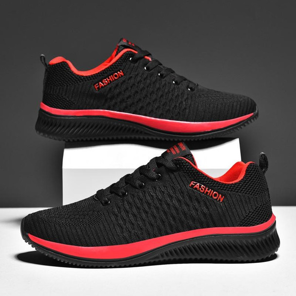 JD-9088 Autumn Fly Woven Soft Bottom Men Leisure Shoes Couple Running Shoes, Size: 40(Red Black)