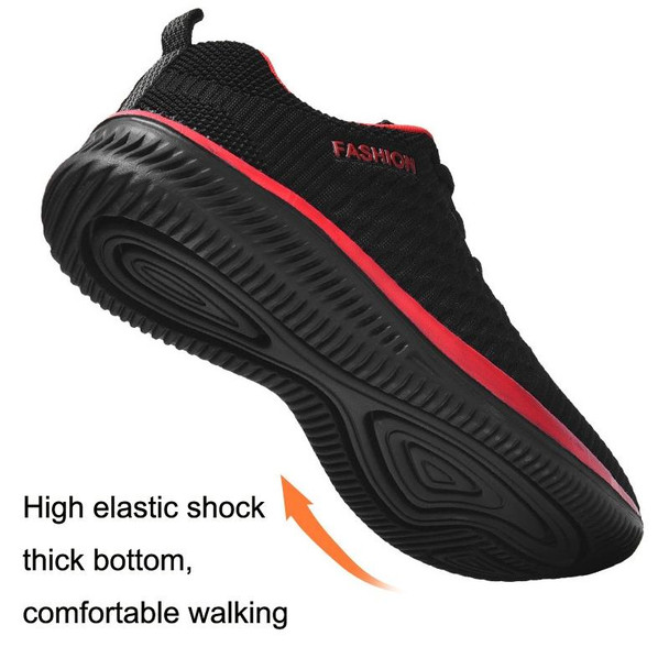 JD-9088 Autumn Fly Woven Soft Bottom Men Leisure Shoes Couple Running Shoes, Size: 44(Red Black)