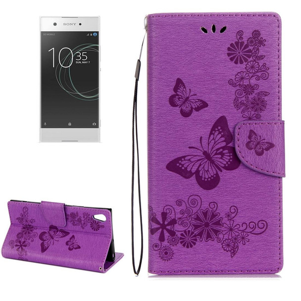 Sony Xperia XA1 Pressed Flowers Butterfly Pattern Horizontal Flip Leather Case with Holder & Card Slots & Wallet(Purple)