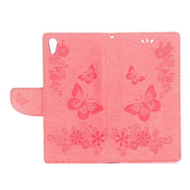 Sony Xperia XA1 Pressed Flowers Butterfly Pattern Horizontal Flip Leather Case with Holder & Card Slots & Wallet(Pink)