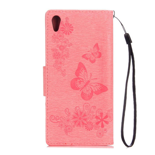 Sony Xperia XA1 Pressed Flowers Butterfly Pattern Horizontal Flip Leather Case with Holder & Card Slots & Wallet(Pink)