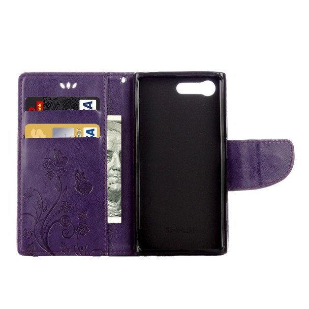 Sony Xperia X Compact Butterflies Love Flowers Embossing Horizontal Flip Leather Case with Holder & Card Slots & Wallet & Lanyard(Dark Purple)