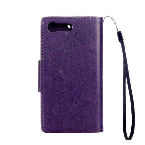 Sony Xperia X Compact Butterflies Love Flowers Embossing Horizontal Flip Leather Case with Holder & Card Slots & Wallet & Lanyard(Dark Purple)