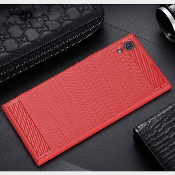 Sony Xperia XA1 Brushed Texture Carbon Fiber Shockproof TPU Rugged Armor Protective Case(Red)