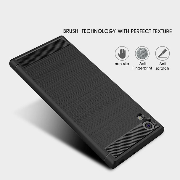 Sony Xperia XA1 Brushed Texture Carbon Fiber Shockproof TPU Rugged Armor Protective Case(Black)