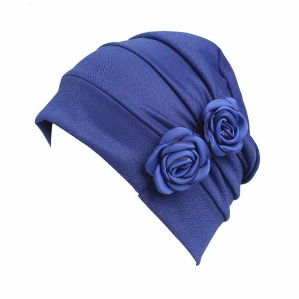 2 PCS Flower Wrinkled Pull-over Confinement Chemotherapy Cap, Size:One  Size(Royal Blue)