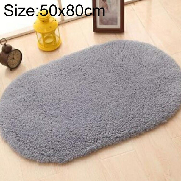 Faux Fur Rug Anti-slip Solid Bath Carpet Kids Room Door Mats Oval  Bedroom Living Room Rugs, Size:50x80cm(Silver Gray)