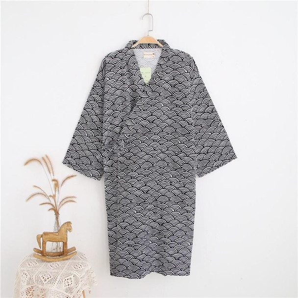 Man Pure Cotton Double-deck Bathrobe Kimono Pajamas Home Wear, Size: L(Navy)