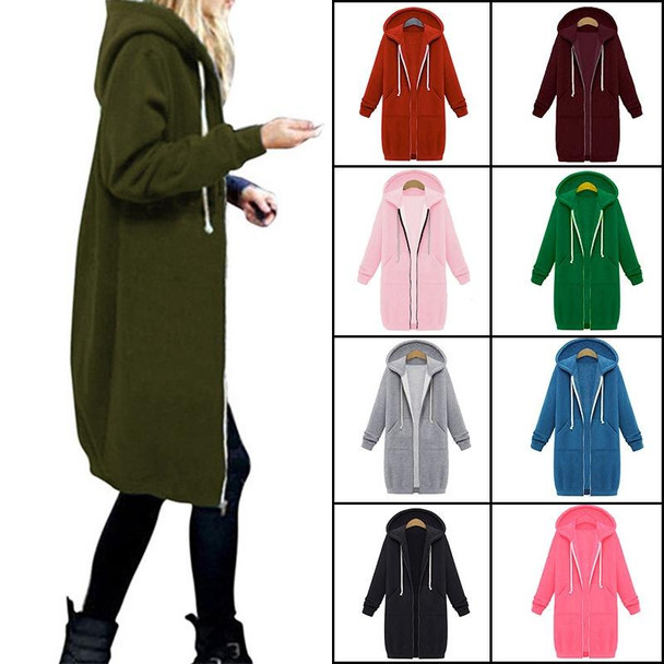 Women Hooded Long Sleeved Sweater In The Long Coat, Size:L(Dark Grey)