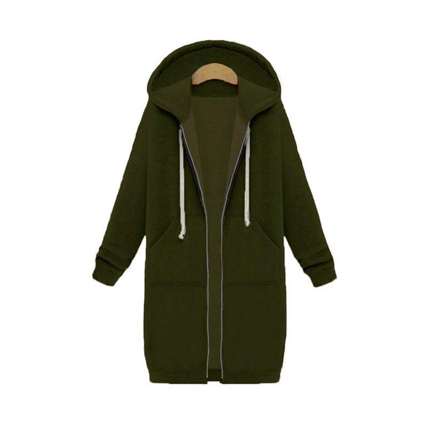 Women Hooded Long Sleeved Sweater In The Long Coat, Size:S(Army Green)