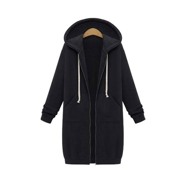 Women Hooded Long Sleeved Sweater In The Long Coat, Size:XXXL(Black)