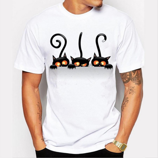 2 PCS Three Cats Pattern Printing T-shirt for Men, Size: L(White)
