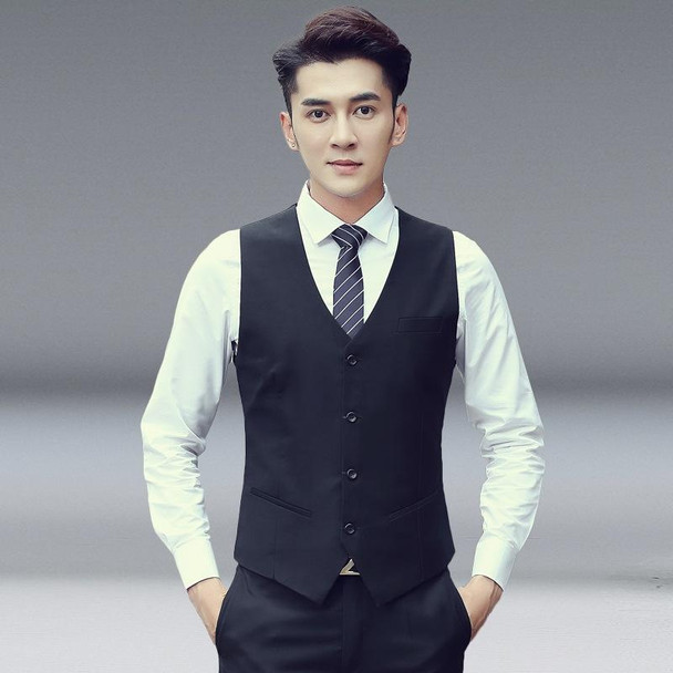 Men Vest Slim Korean Work Clothes Suit Vest Groomsmen Professional Wear Men Vest, Size: XXL(Black)