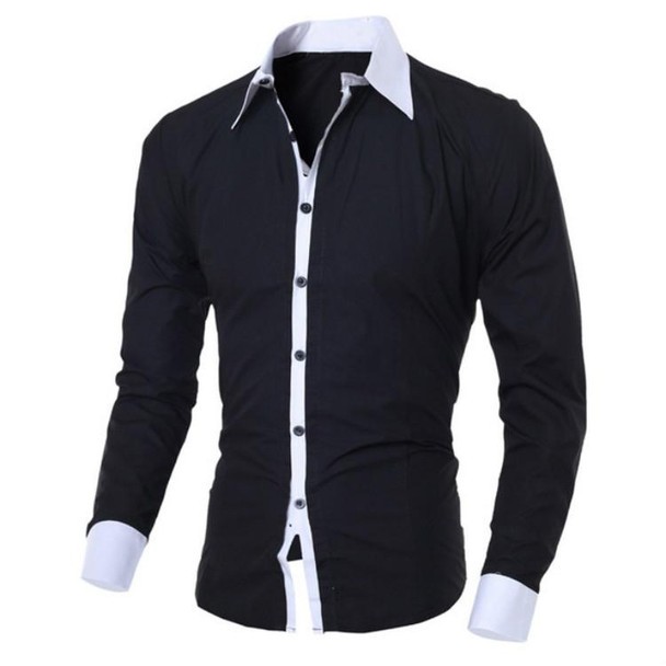 Casual Business Men Dress Long Sleeve Cotton Stylish Social Shirts, Size:XL(Black)