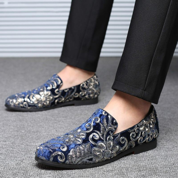 Men Casual Fashion Glitter Shoe Slip-on Shoes Loafers, Size:43(Blue)