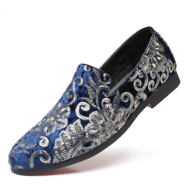 Men Casual Fashion Glitter Shoe Slip-on Shoes Loafers, Size:39(Blue)