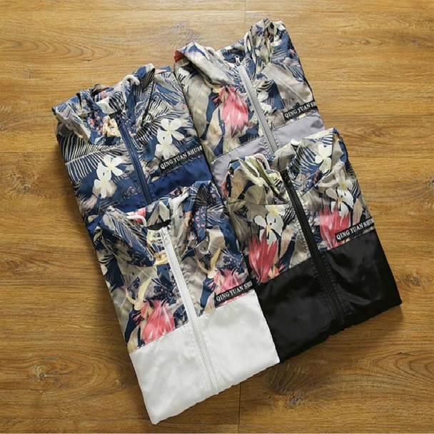 Floral Bomber Jacket Men Hip Hop Slim Fit Flowers Pilot Bomber Jacket Coat Men's Hooded Jackets, Size: M(Black)