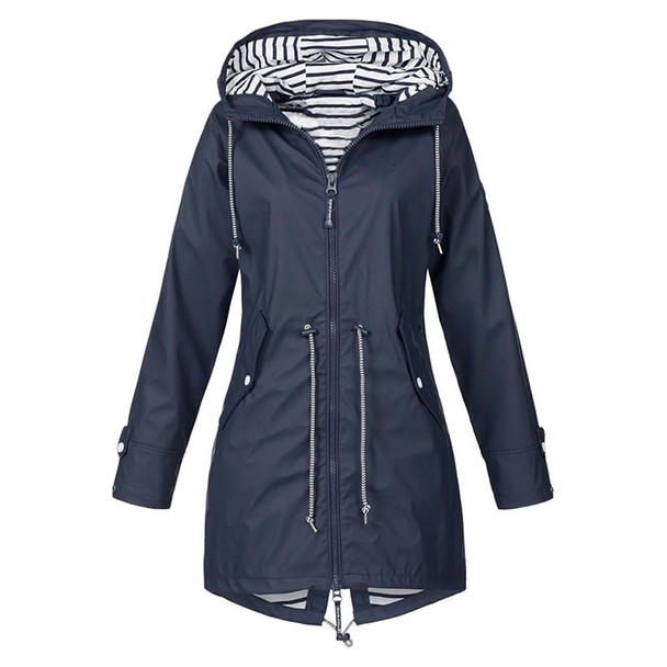Women Waterproof Rain Jacket Hooded Raincoat, Size:XXL(Navy Blue)