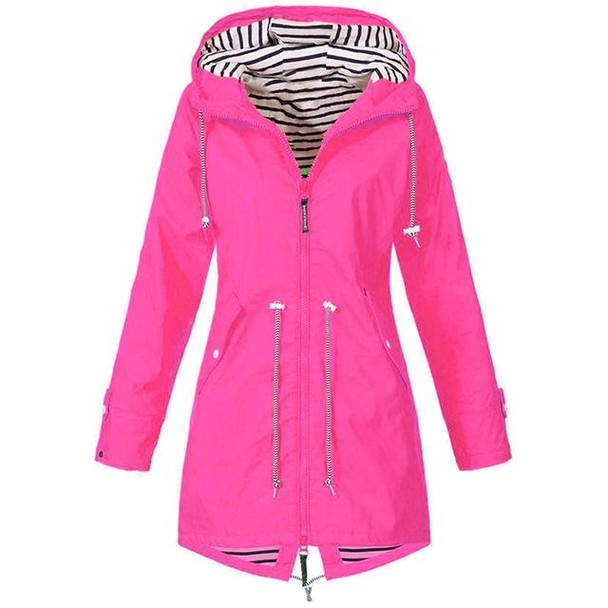 Women Waterproof Rain Jacket Hooded Raincoat, Size:L(Rose Red)