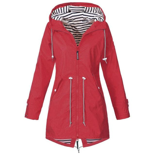 Women Waterproof Rain Jacket Hooded Raincoat, Size:XXL(Red)