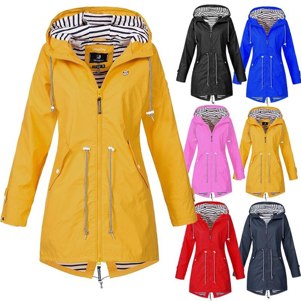 Women Waterproof Rain Jacket Hooded Raincoat, Size:L(Blue)